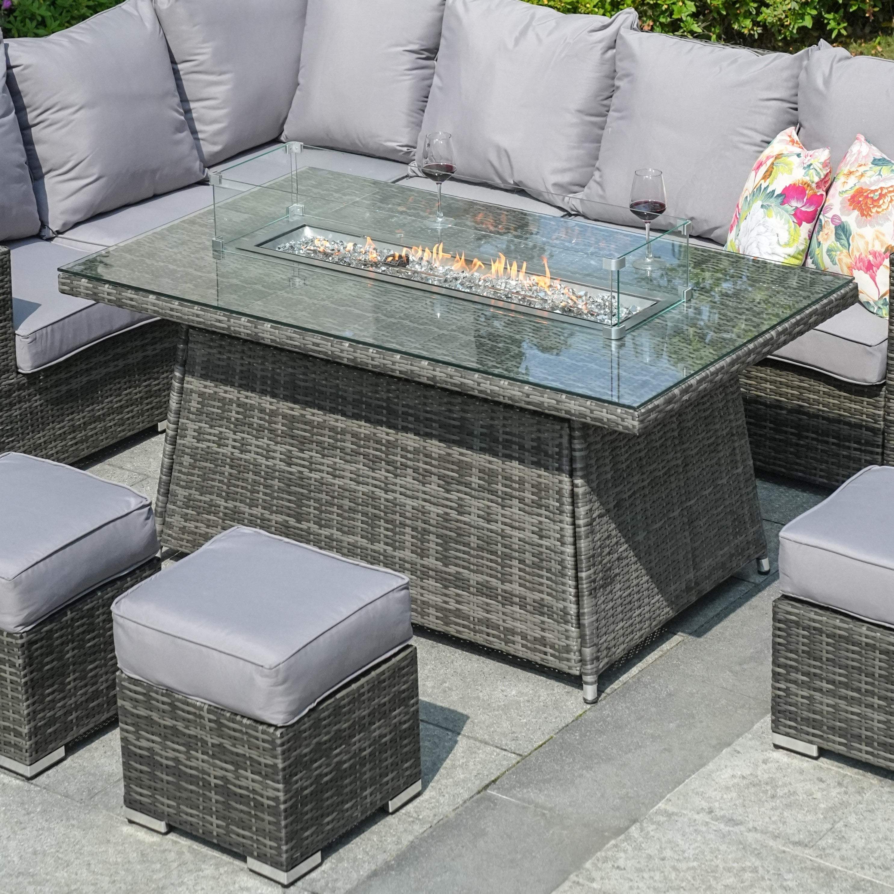 Ravenna - Corner Sofa Set with Rectangular Firepit Table (Grey)