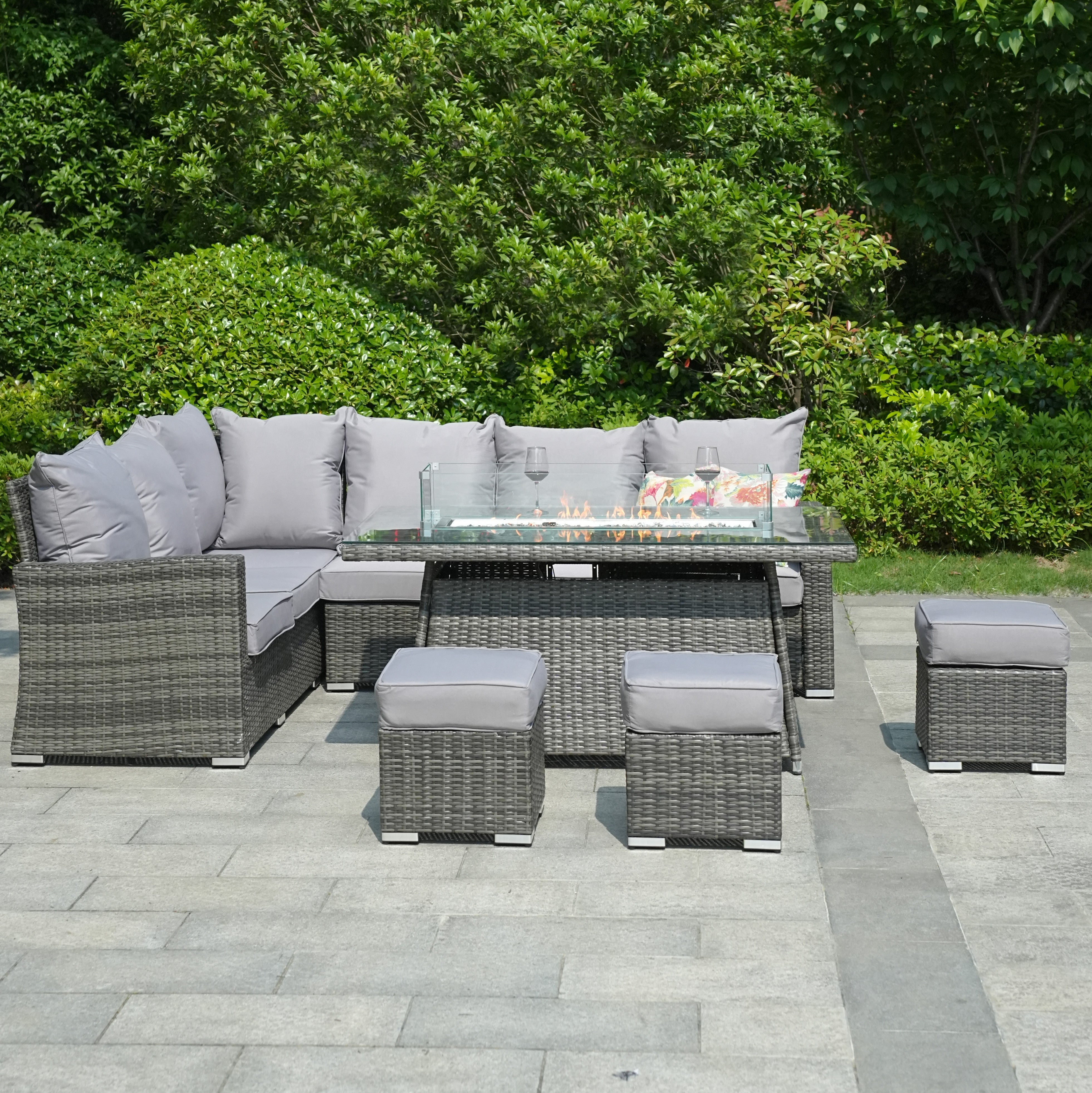 Ravenna - Corner Sofa Set with Rectangular Firepit Table (Grey)