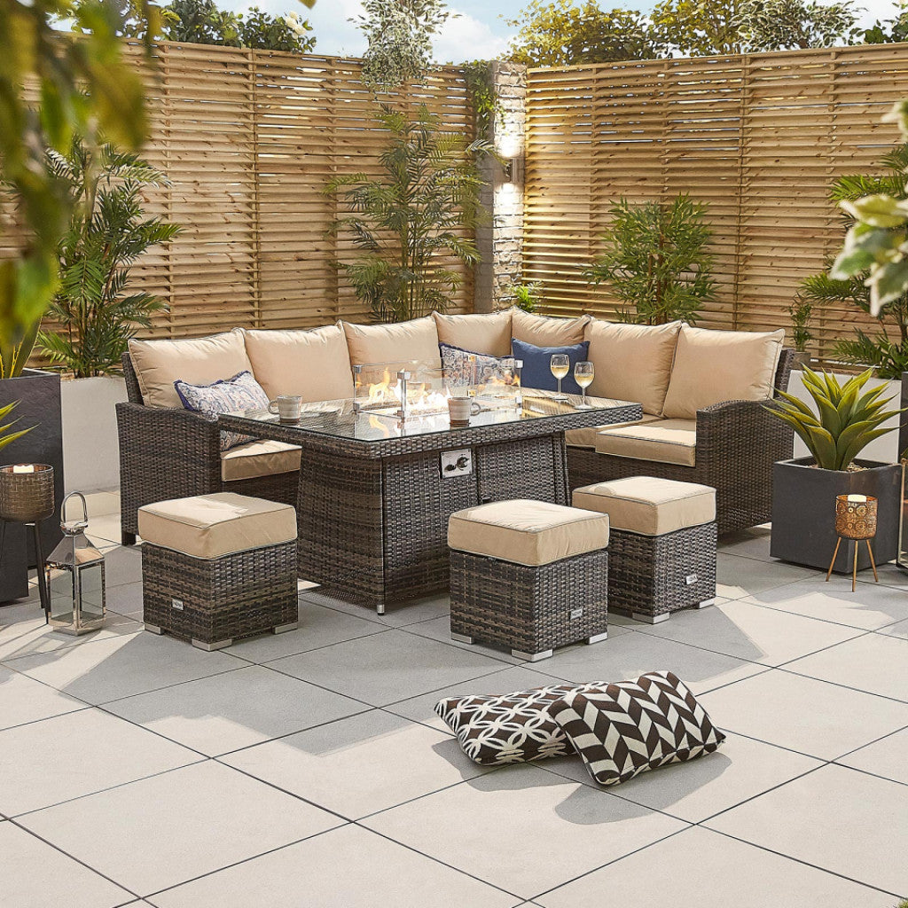 Ravenna - Corner Sofa Set with Rectangular Firepit Table (Natural)