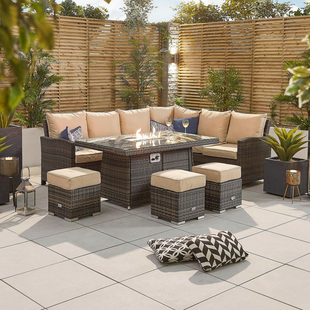 Ravenna - Corner Sofa Set with Rectangular Firepit Table (Natural)