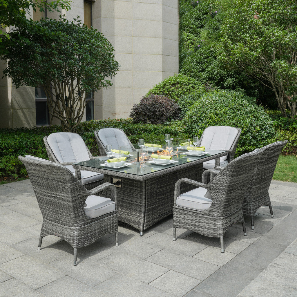 Parma - 6 Seater Set with Rectangular Firepit Table (Grey)