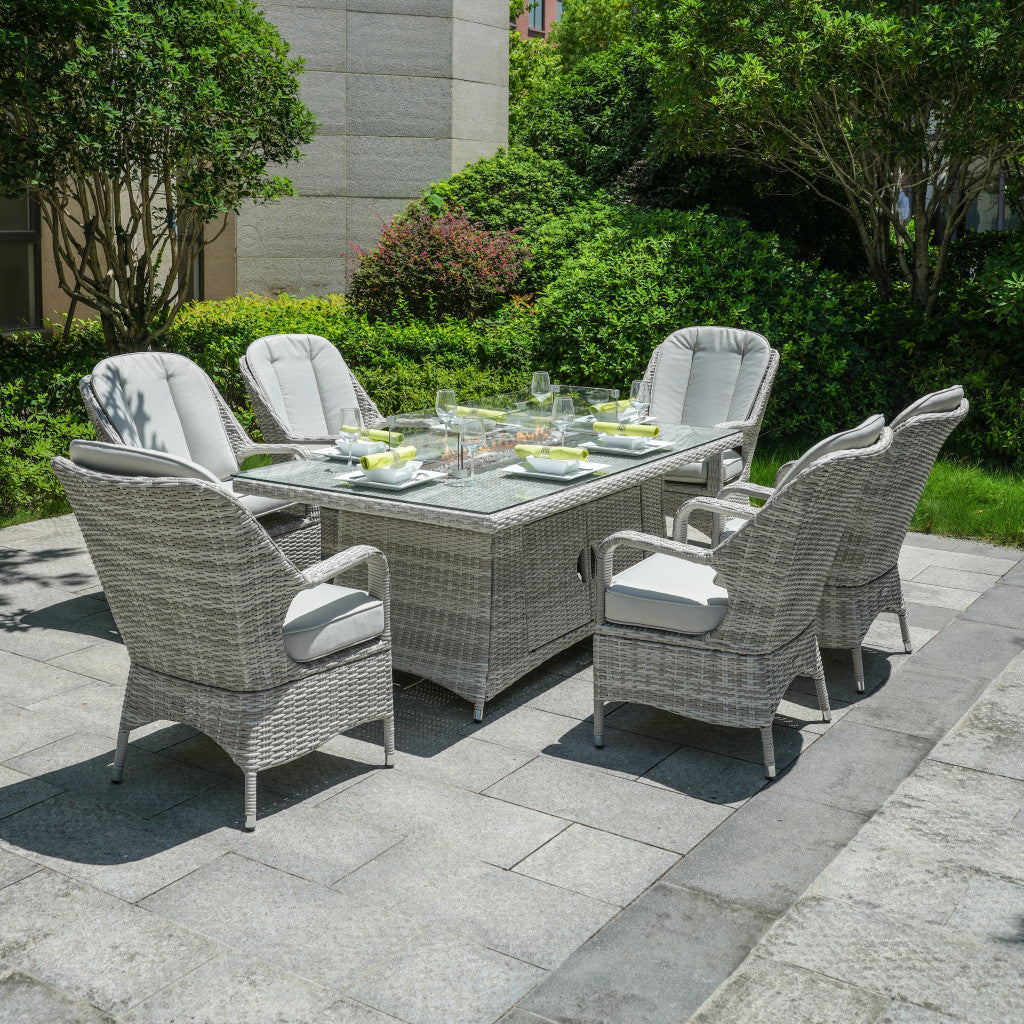 Parma - 6 Seater Set with Rectangular Firepit Table (White Washed)