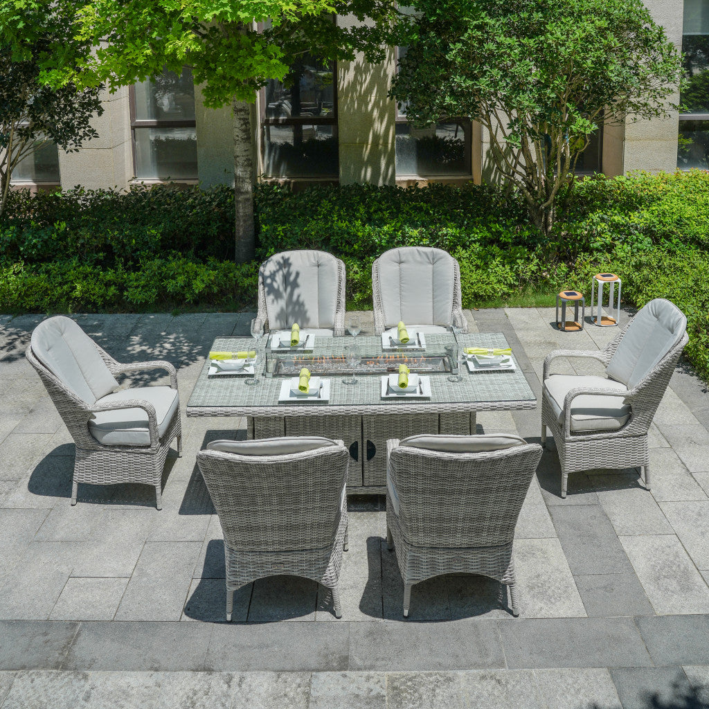 Parma - 6 Seater Set with Rectangular Firepit Table (White Washed)