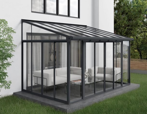 Sanremo 10 ft. x 14 ft. Solarium Kit - Grey Structure & Clear Roof Panels - Rathwood Store