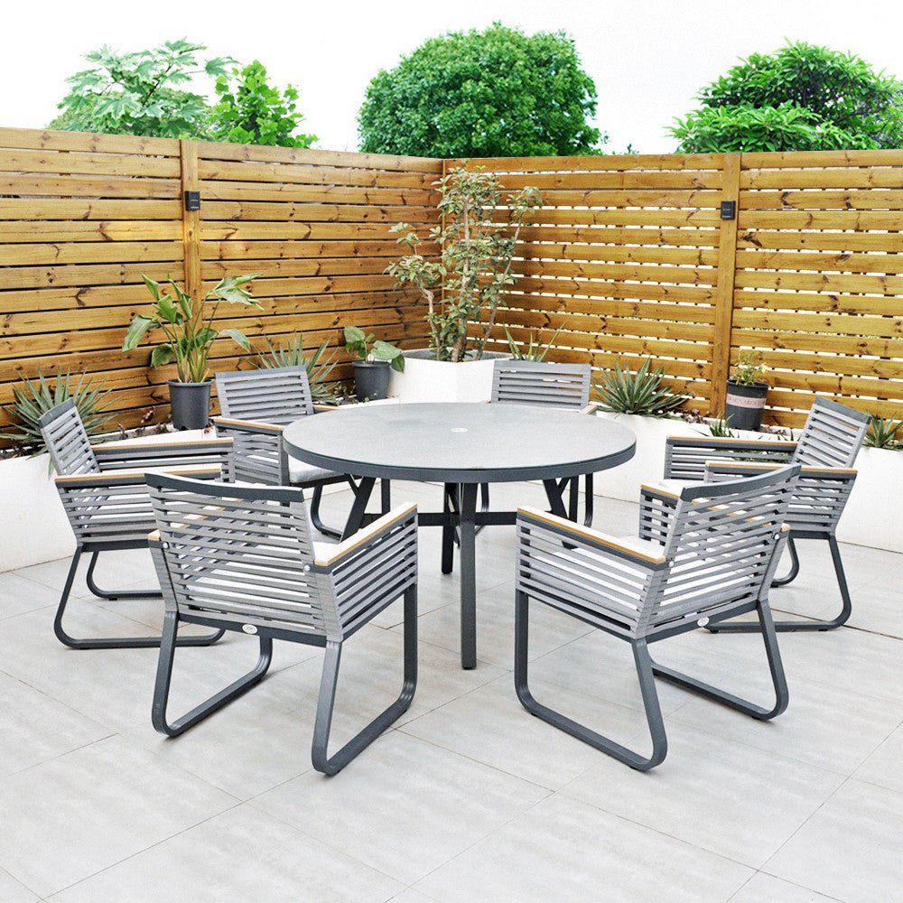 Santa Cruz - 6 Seater Set with 135cm Round Table (Dark Grey) - Rathwood Store