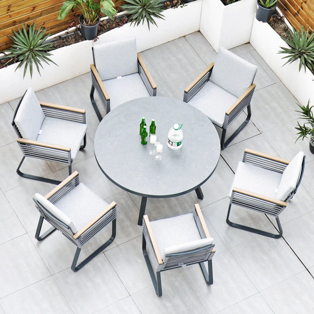 Santa Cruz - 6 Seater Set with 135cm Round Table (Dark Grey) - Rathwood Store