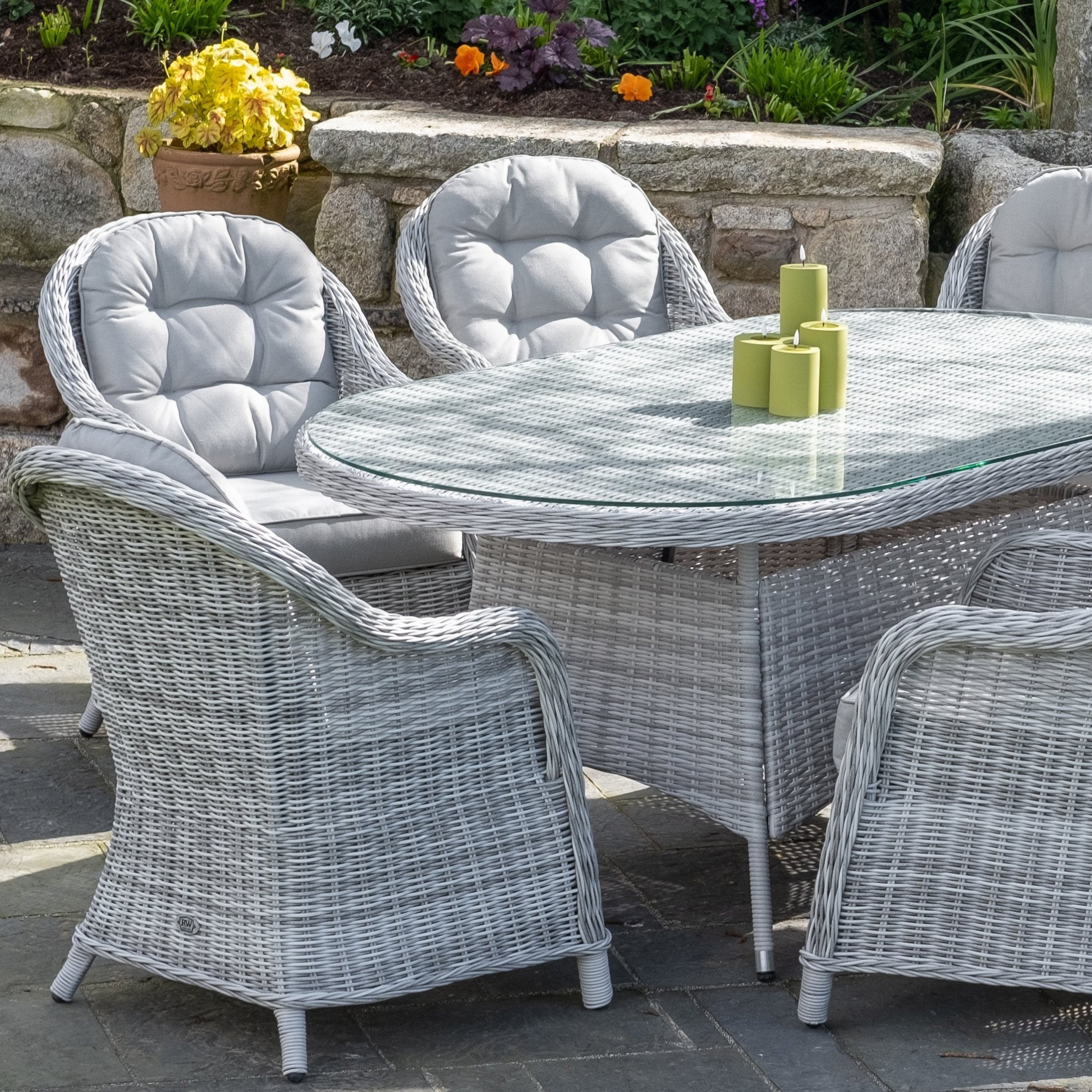 Sepino - 6 Seater Set with Oval Table & Lazy Susan (Light Grey) - Rathwood Store