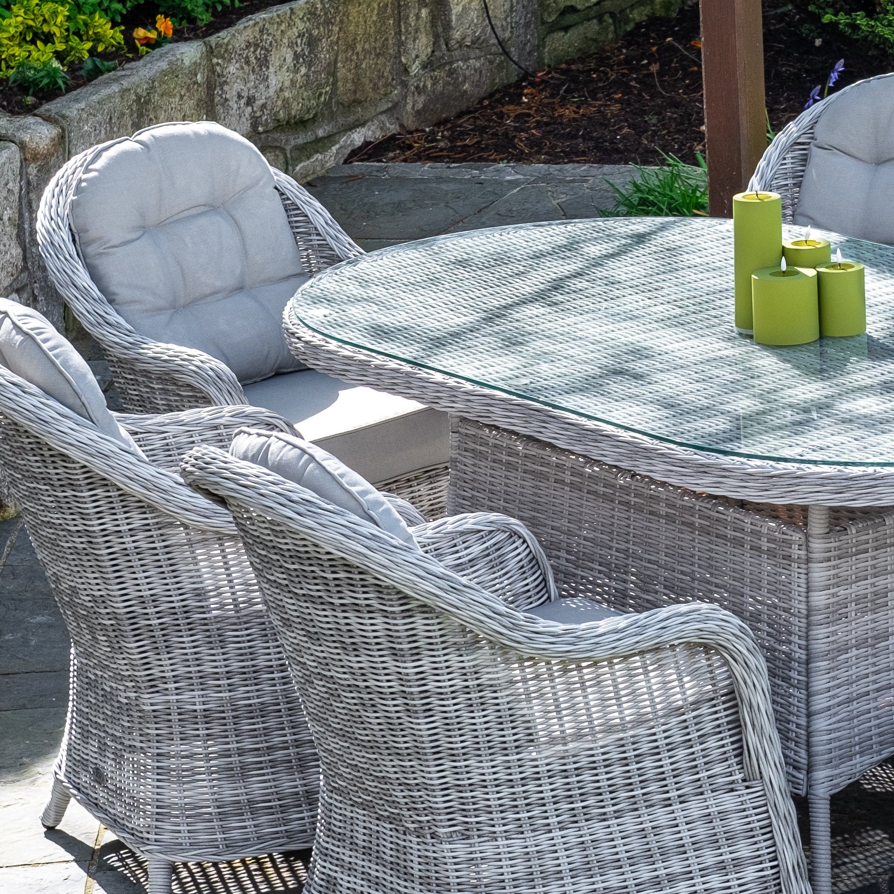 Sepino - 6 Seater Set with Oval Table & Lazy Susan (Light Grey) - Rathwood Store