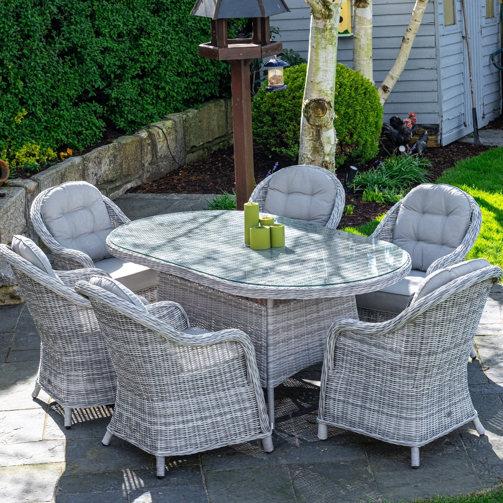 Sepino - 6 Seater Set with Oval Table & Lazy Susan (Light Grey) - Rathwood Store