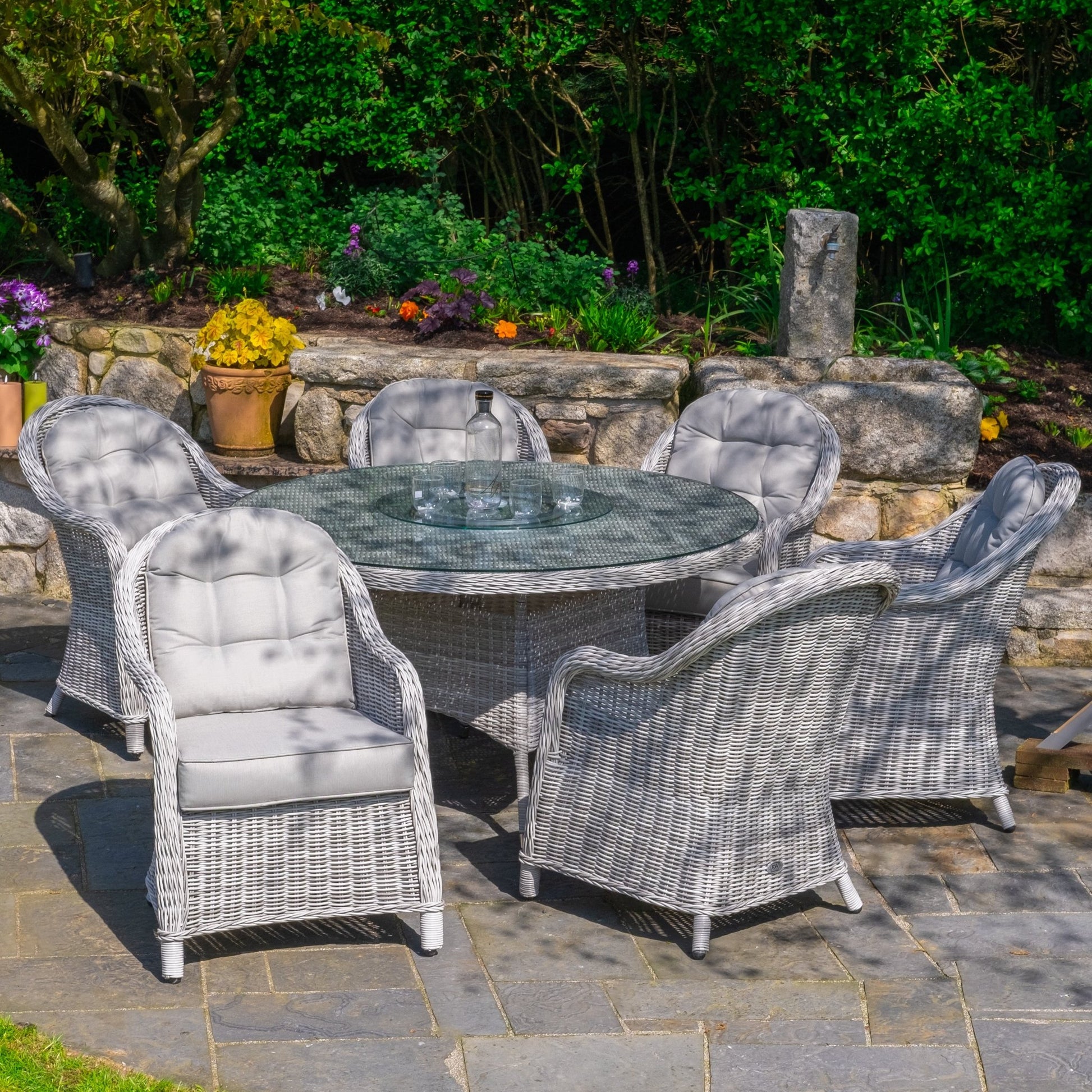 Sepino - 6 Seater Set with Round Table & Lazy Susan (Light Grey) - Rathwood Store