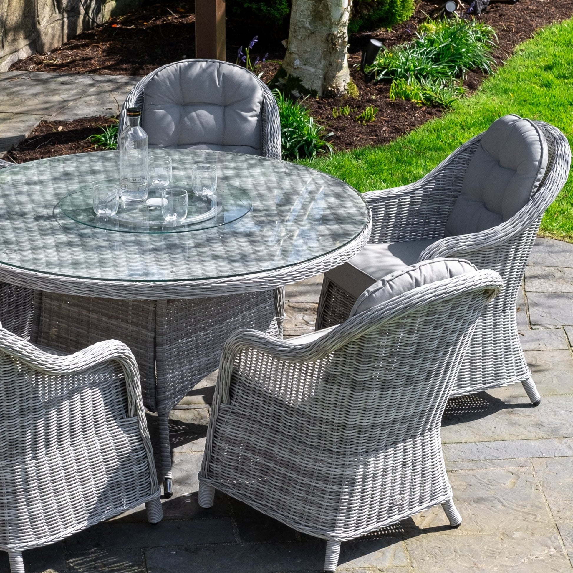 Sepino - 6 Seater Set with Round Table & Lazy Susan (Light Grey) - Rathwood Store