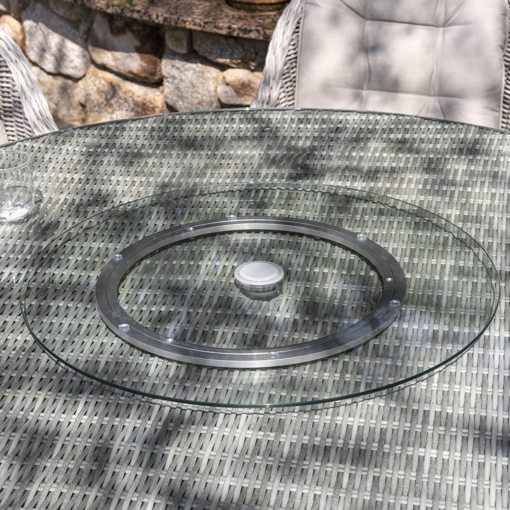 Sepino - 6 Seater Set with Round Table & Lazy Susan (Light Grey) - Rathwood Store