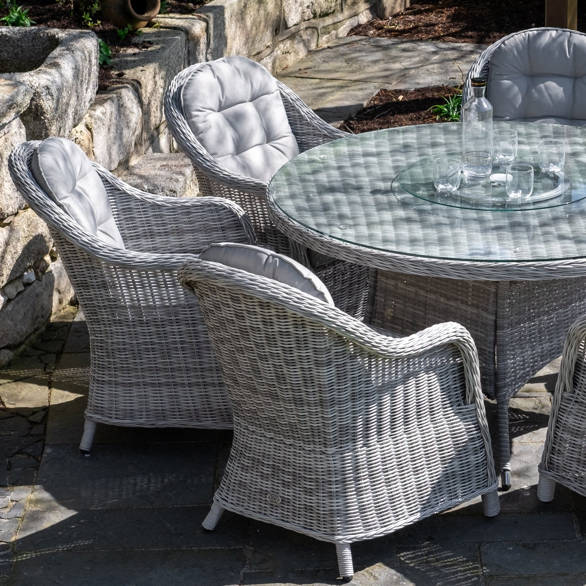 Sepino - 6 Seater Set with Round Table & Lazy Susan (Light Grey) - Rathwood Store