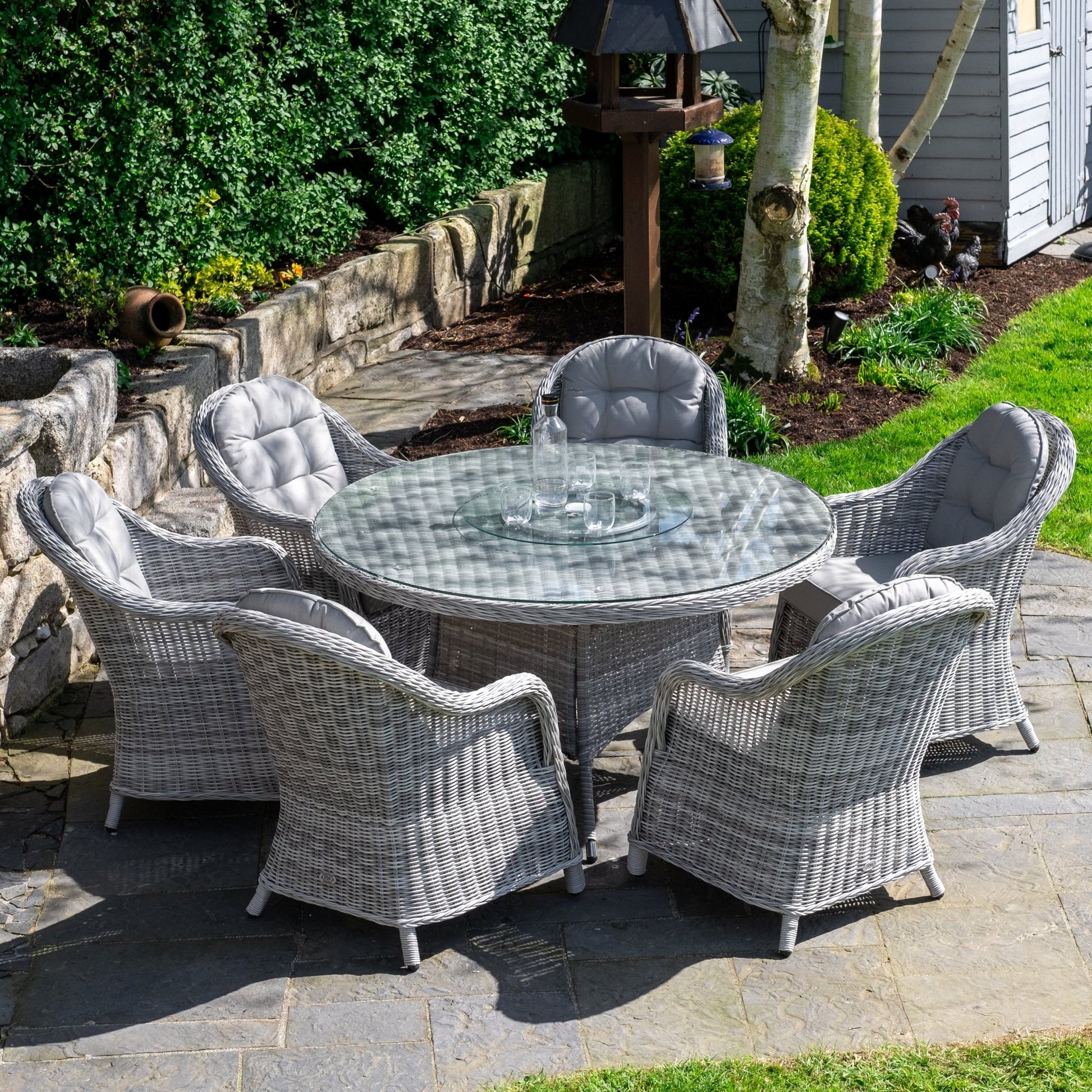 Sepino - 6 Seater Set with Round Table & Lazy Susan (Light Grey) - Rathwood Store