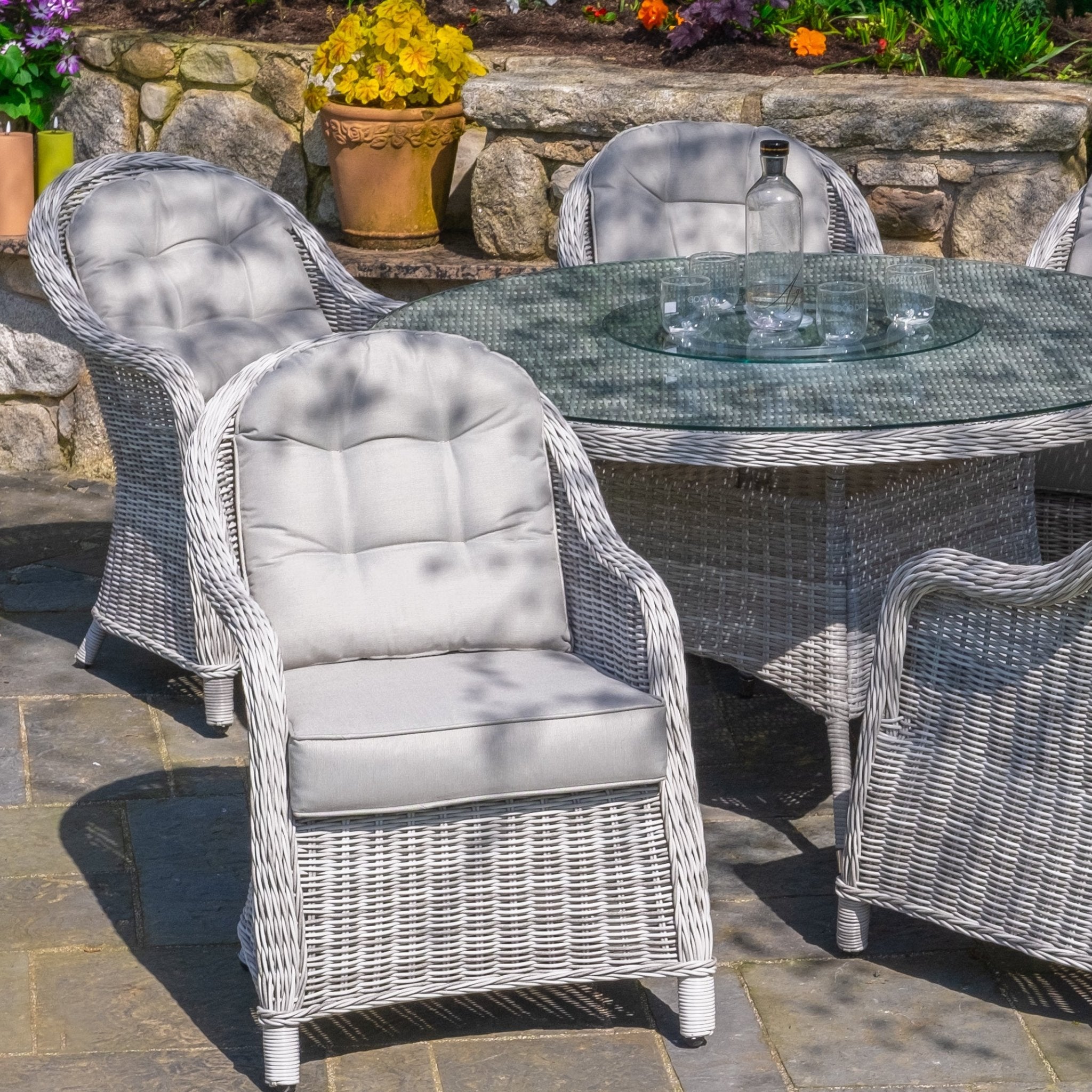 Sepino - 6 Seater Set with Round Table & Lazy Susan (Light Grey) - Rathwood Store