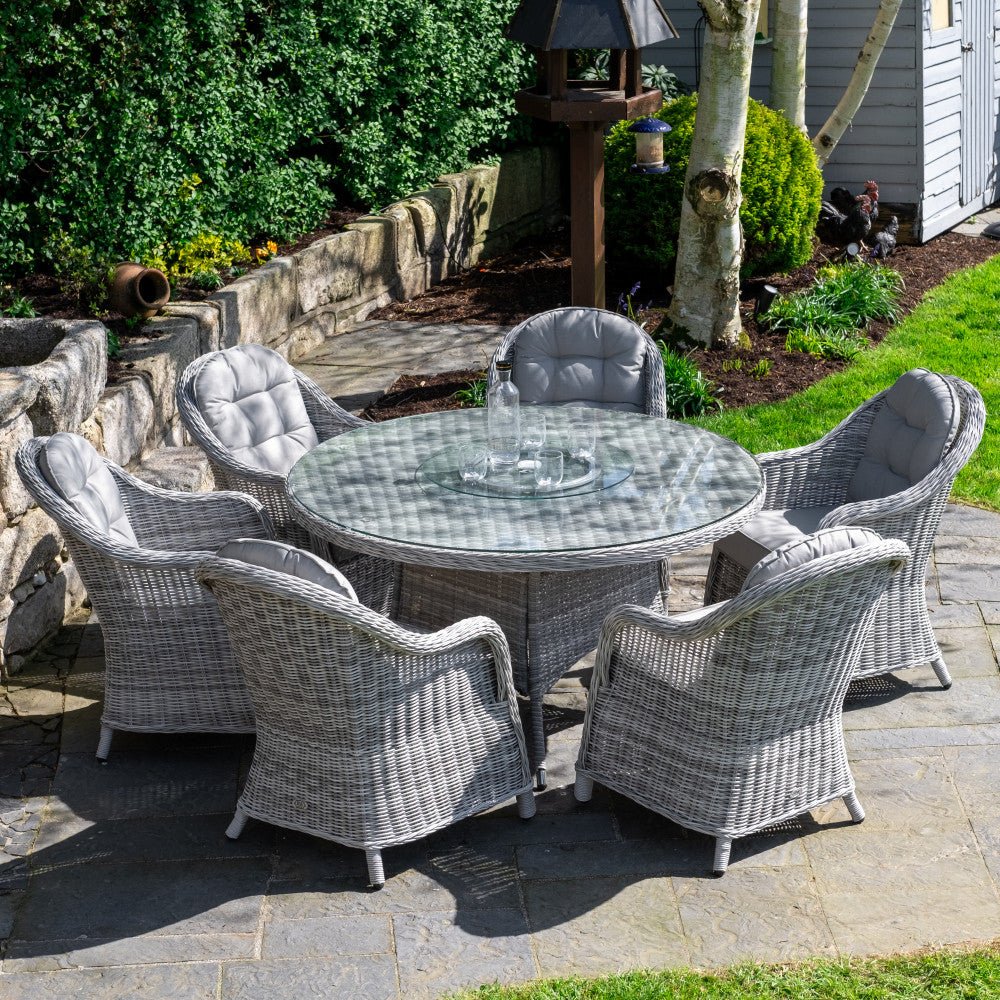 Sepino Delux - 6 Seater Set with Round Table & Lazy Susan (Light Grey) - Rathwood Store