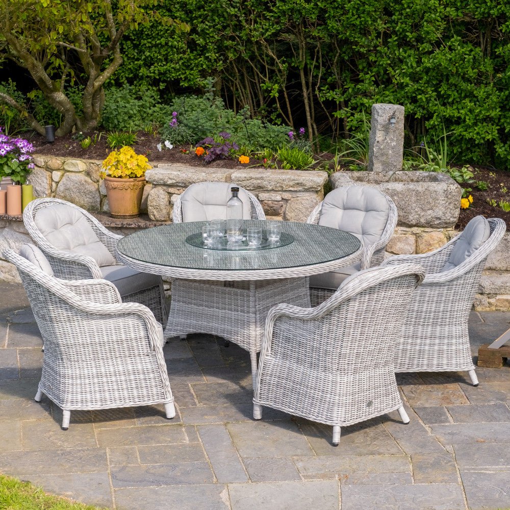 Sepino Delux - 6 Seater Set with Round Table & Lazy Susan (Light Grey) - Rathwood Store