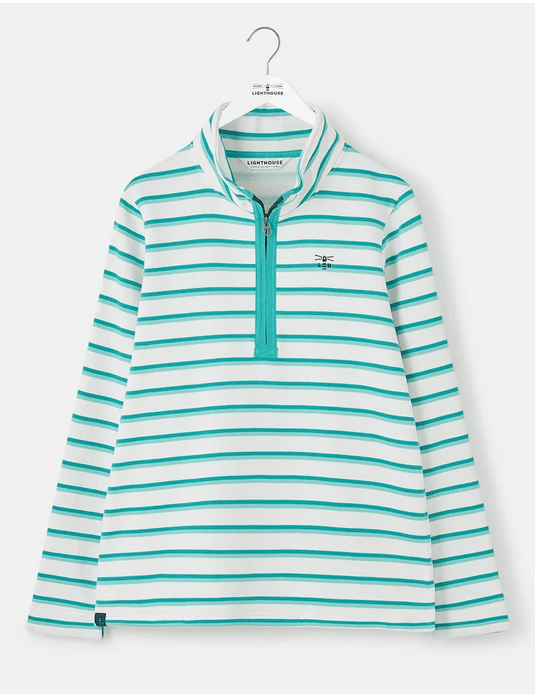 Shore Half Zip Sweater SS25 - Soft Teal Stripe - Rathwood Store