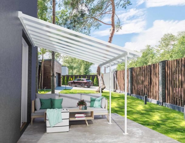 Sierra 10 ft. x 14 ft. Patio Cover Kit - White, Clear Twin wall - Rathwood Store
