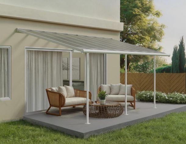Sierra 10 ft. x 18 ft. Patio Cover Kit - White, Clear Twin wall - Rathwood Store