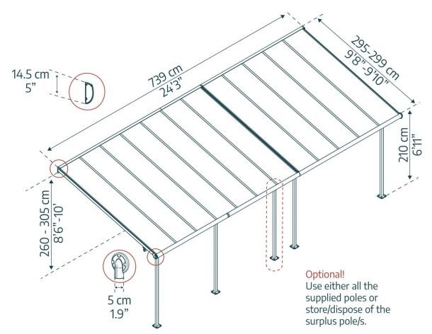Sierra 10 ft. x 24 ft. Patio Cover Kit - Grey, Clear Twin wall - Rathwood Store