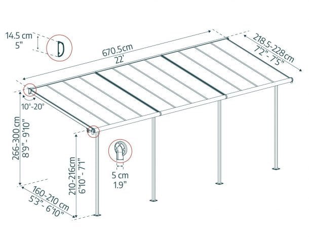 Sierra 7 ft. x 22 ft. Patio Cover Kit - White, Clear Twin wall - Rathwood Store