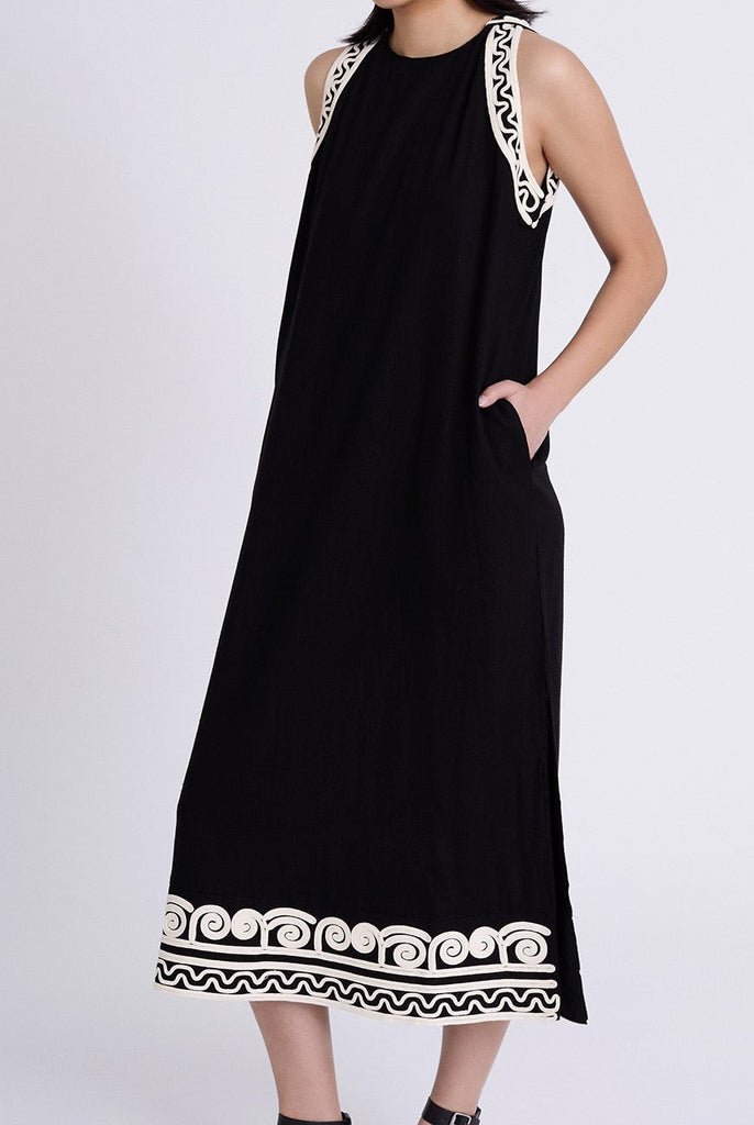 Skatie Embroidered Long Dress SS25 - Black - Rathwood Store