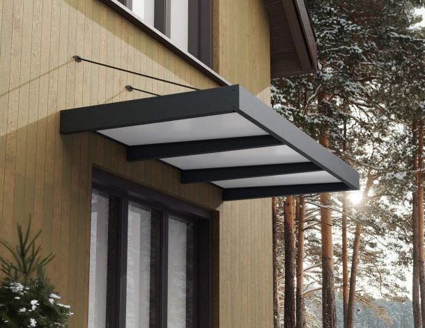 Sophia XL 5 ft. x 10 ft. Door Awning Kit - Grey Structure & Clear Panels - Rathwood Store