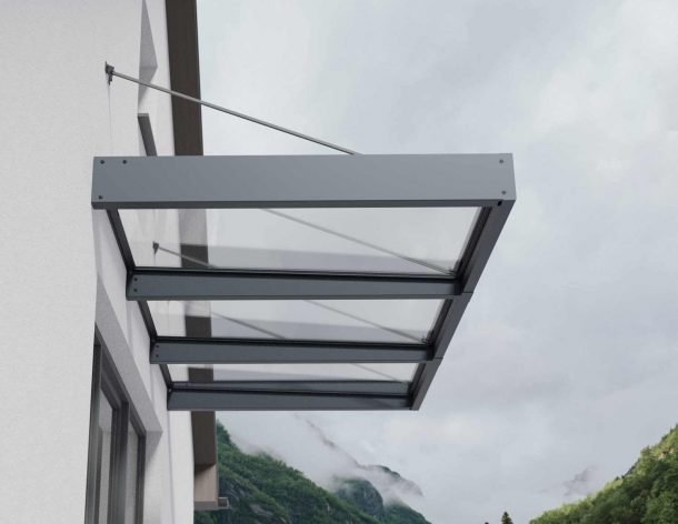 Sophia XL 5 ft. x 10 ft. Door Awning Kit - Grey Structure & Clear Panels - Rathwood Store