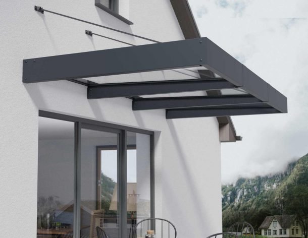 Sophia XL 5 ft. x 10 ft. Door Awning Kit - Grey Structure & Clear Panels - Rathwood Store