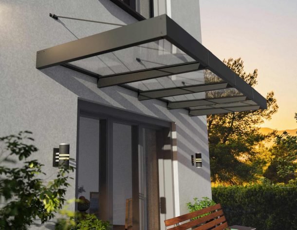 Sophia XL 5 ft. x 13 ft. Door Awning Kit - Grey Structure & White Panels - Rathwood Store