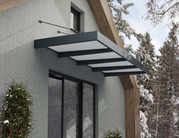 Sophia XL 5 ft. x 13 ft. Door Awning Kit - Grey Structure & White Panels - Rathwood Store