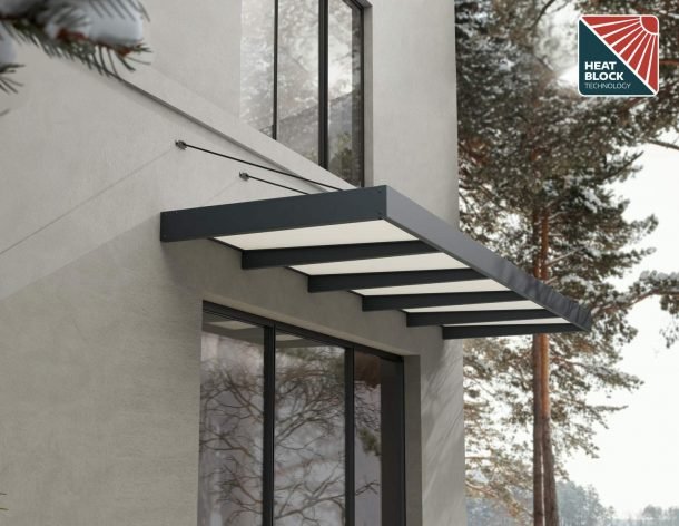 Sophia XL 5 ft. x 16 ft. Door Awning Kit - Grey Structure & Clear Panels - Rathwood Store