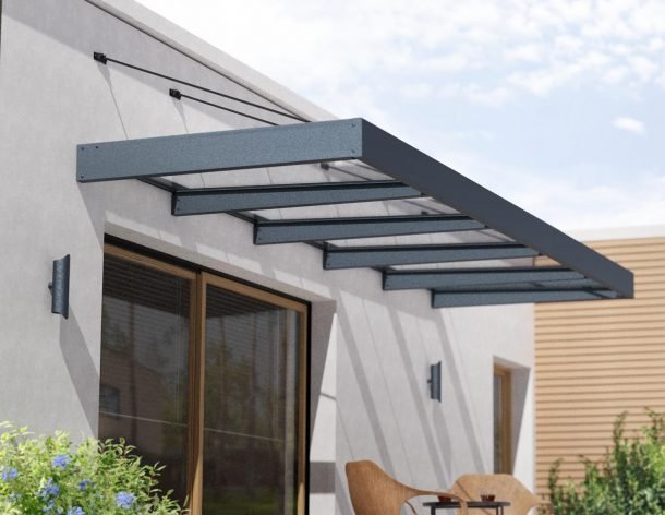 Sophia XL 5 ft. x 16 ft. Door Awning Kit - Grey Structure & Clear Panels - Rathwood Store
