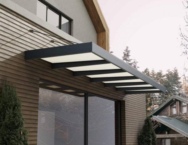 Sophia XL 5 ft. x 19 ft. Door Awning Kit - Grey Structure & Clear Panels - Rathwood Store