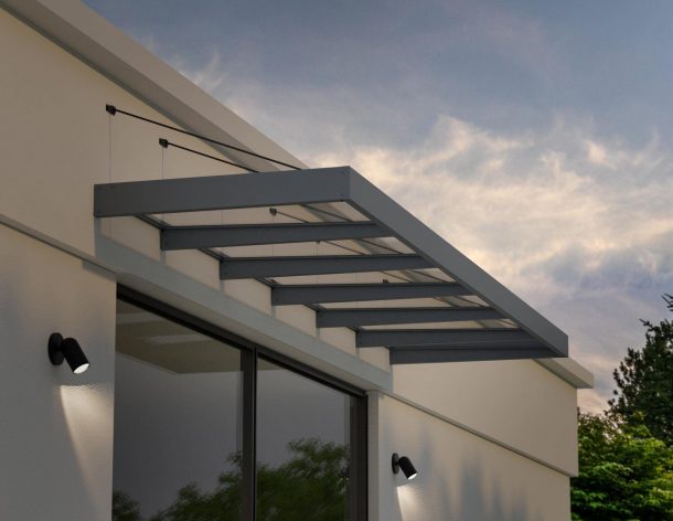 Sophia XL 5 ft. x 19 ft. Door Awning Kit - Grey Structure & Clear Panels - Rathwood Store