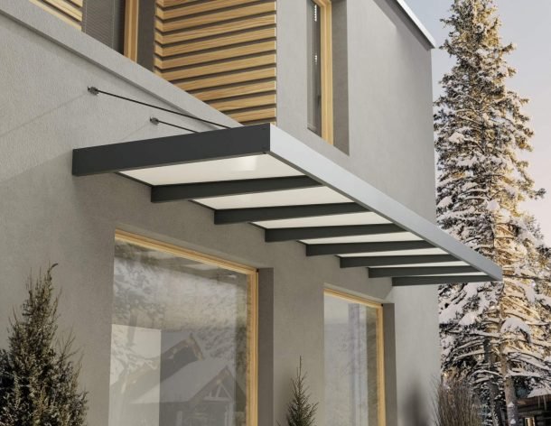 Sophia XL 5 ft. x 22 ft. Door Awning Kit - Grey Structure & Clear Panels - Rathwood Store