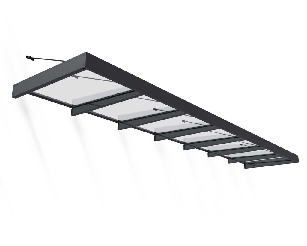 Sophia XL 5 ft. x 22 ft. Door Awning Kit - Grey Structure & Clear Panels - Rathwood Store