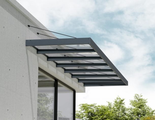 Sophia XL 5 ft. x 22 ft. Door Awning Kit - Grey Structure & Clear Panels - Rathwood Store