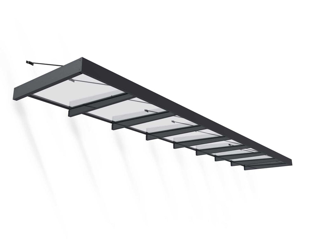 Sophia XL 5 ft. x 25 ft. Door Awning Kit - Grey Structure & Clear Panels - Rathwood Store