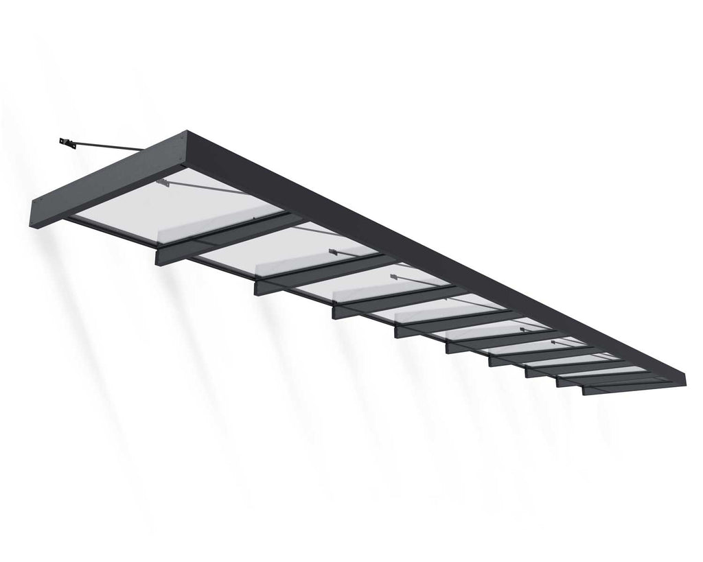 Sophia XL 5 ft. x 28 ft. Door Awning Kit - Grey Structure & Clear Panels - Rathwood Store