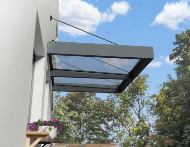 Sophia XL 5 ft. x 7 ft. Door Awning Kit - Grey Structure & White Panels - Rathwood Store