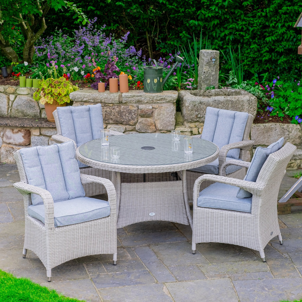 Sorrento - 4 Seat Set with 120cm Round Table (White Washed) - Rathwood Store