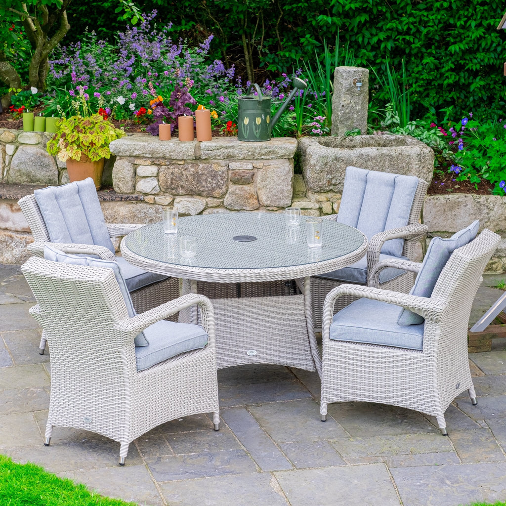 Sorrento - 4 Seat Set with 120cm Round Table (White Washed) - Rathwood Store