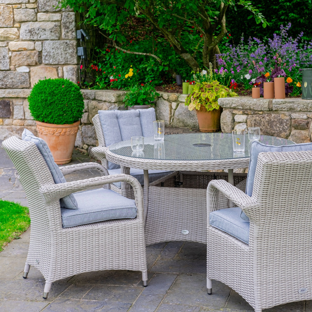 Sorrento - 4 Seat Set with 120cm Round Table (White Washed) - Rathwood Store