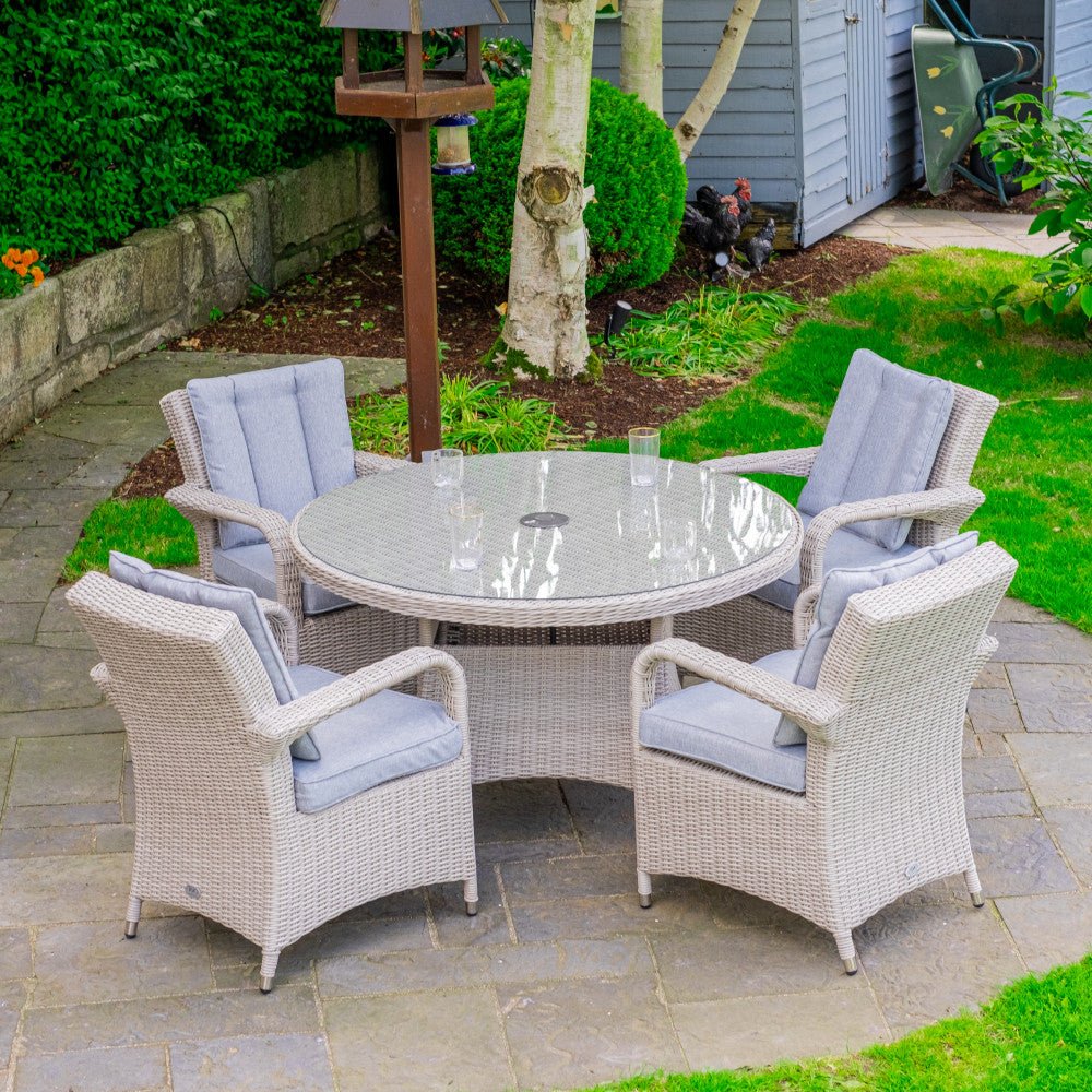Sorrento - 4 Seat Set with 120cm Round Table (White Washed) - Rathwood Store