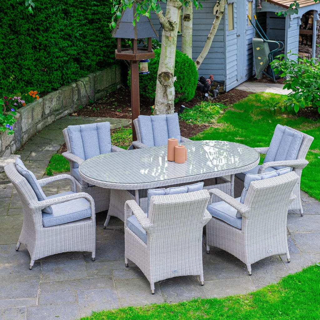 Sorrento - 6 Seat Set with 180cm Oval Table (White Washed) - Rathwood Store