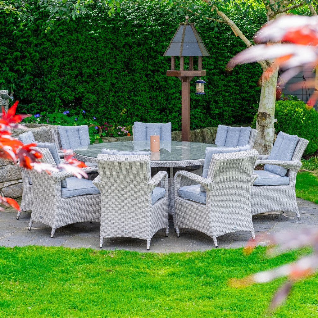 Sorrento - 8 Seat Set with 170cm Round Table (White Washed) - Rathwood Store