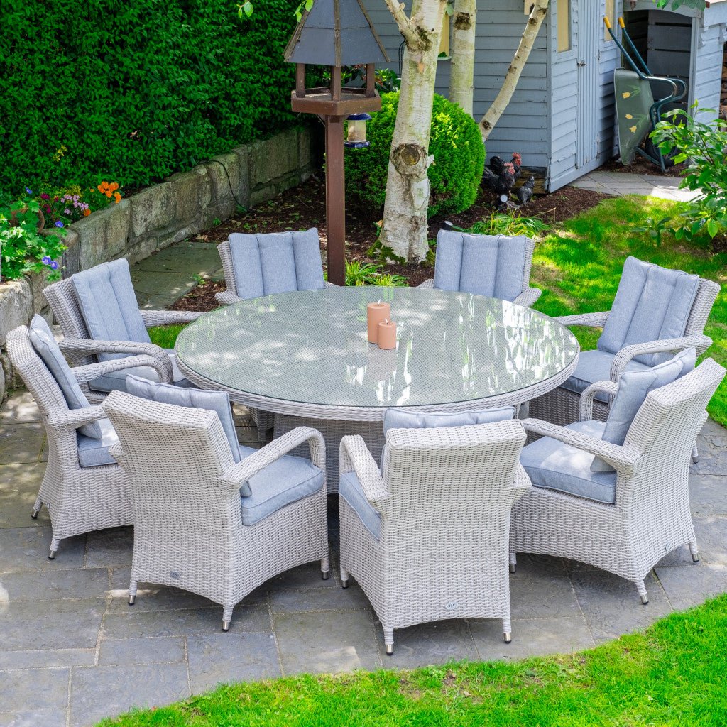 Sorrento - 8 Seat Set with 170cm Round Table (White Washed) - Rathwood Store