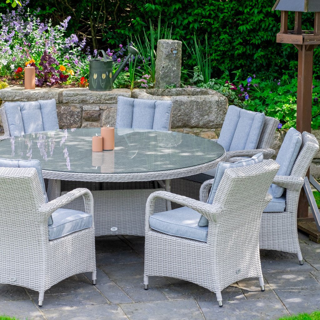 Sorrento - 8 Seat Set with 170cm Round Table (White Washed) - Rathwood Store